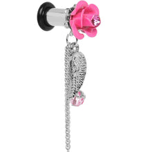 Load image into Gallery viewer, Pink Gem Rose Flower Angel Wing Dangle Plug Sizes 5mm to 12mm