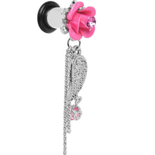 Load image into Gallery viewer, Pink Gem Rose Flower Angel Wing Dangle Plug Sizes 5mm to 12mm