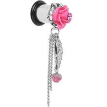 Load image into Gallery viewer, Pink Gem Rose Flower Angel Wing Dangle Plug Sizes 5mm to 12mm