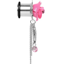 Load image into Gallery viewer, Pink Gem Rose Flower Angel Wing Dangle Plug Sizes 5mm to 12mm