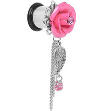 Load image into Gallery viewer, Pink Gem Rose Flower Angel Wing Dangle Plug Sizes 5mm to 12mm