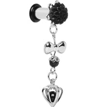 Load image into Gallery viewer, 0G Black Flower Heart to Heart Dangle Plug Sizes 5mm to 12mm