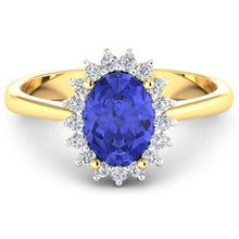 将图片加载到图库查看器,1.92 Carat Genuine Tanzanite and White Diamond 14K Yellow Gold Ring
