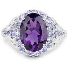 Load image into Gallery viewer, 5.90 Carat Genuine Amethyst and Tanzanite .925 Sterling Silver Ring