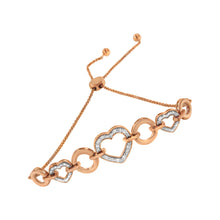 将图片加载到图库查看器,10K Rose Gold over .925 Sterling Silver 1/10 Cttw Round-Cut Diamond Heart Link Adjustable Bolo Bracelet (H-I Color, I2-I3 Clarity) - 6"-9" Adjustable