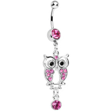 Load image into Gallery viewer, Pink Gem Owl Dangle Belly Ring