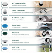 Load image into Gallery viewer, Electric Rotary Scrubber with Replaceable 8 Brush Heads and Adjustable Extension Handle