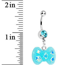 将图片加载到图库查看器,Crystalline Gem Aqua Glitter Bow Dangle Belly Ring