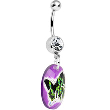 Load image into Gallery viewer, Purple Gem Black Butterfly Dangle Belly Ring