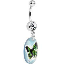 将图片加载到图库查看器,Aqua Gem Black Butterfly Dangle Belly Ring