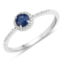 Load image into Gallery viewer, 0.38 Carat Genuine Blue Sapphire and White Diamond 14K White Gold Ring