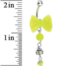 Load image into Gallery viewer, Aurora Gem Yellow Neon Bow Dangle Belly Ring