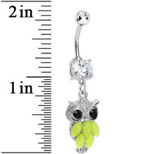 将图片加载到图库查看器,Crystalline Gem Yellow Neon Owl Dangle Belly Ring