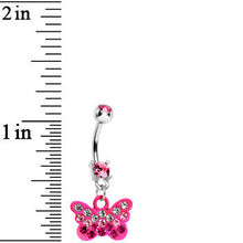将图片加载到图库查看器,Double Pink Gem Crystalline Butterfly Dangle Belly Ring