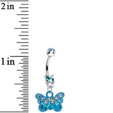 Load image into Gallery viewer, Double Aqua Gem Crystalline Butterfly Dangle Belly Ring