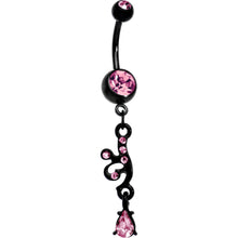 将图片加载到图库查看器,Black Double Pink Gem Wicked Teardrop Gem Dangle Belly Ring