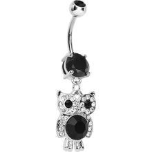 将图片加载到图库查看器,Black Gem Paved Clever Owl Dangle Belly Ring