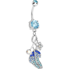 将图片加载到图库查看器,Blue Gem Leaf Aurora Flower Dangle Belly Ring