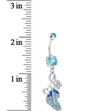 将图片加载到图库查看器,Blue Gem Leaf Aurora Flower Dangle Belly Ring