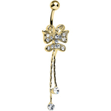 Load image into Gallery viewer, Crystalline Gem Gold Plated Butterfly Bow Dangle Belly Ring