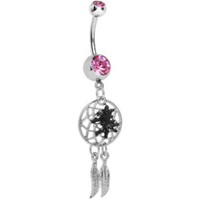将图片加载到图库查看器,Pink Double Gem Spider Dreamcatcher Dangle Belly Ring
