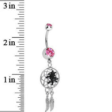 将图片加载到图库查看器,Pink Double Gem Spider Dreamcatcher Dangle Belly Ring