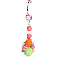 Load image into Gallery viewer, Pink Gem Neon Cluster Dangle Belly Ring