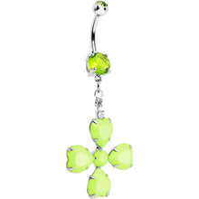 将图片加载到图库查看器,Light Green Gem Neon Four Leaf Clover Dangle Belly Ring