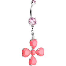 将图片加载到图库查看器,Pink Gem Neon Four Leaf Flower Dangle Belly Ring