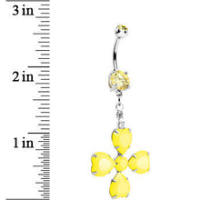 将图片加载到图库查看器,Yellow Gem Neon Four Leaf Flower Dangle Belly Ring
