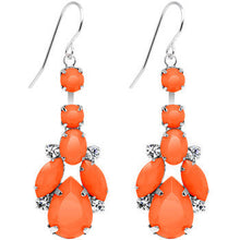 将图片加载到图库查看器,Clear Gem Orange Neon Bewitching Teardrops Chandelier Earrings