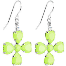Load image into Gallery viewer, Clear Gem Green Neon Four Leaf Clover Dangle Earrings