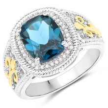 Load image into Gallery viewer, 3.59 Carat Genuine London Blue Topaz and White Diamond 14K Yellow Gold with .925 Sterling Silver Ring