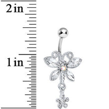 Load image into Gallery viewer, Crystalline Gem Dazzling Dragonfly Flower Dangle Belly Ring