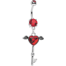 将图片加载到图库查看器,Red Gem Winged Key to My Heart Dangle Belly Ring