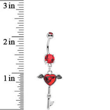 将图片加载到图库查看器,Red Gem Winged Key to My Heart Dangle Belly Ring