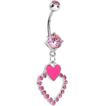 Load image into Gallery viewer, Pink Gem Paved Hollow and Pink Heart Dangle Belly Ring