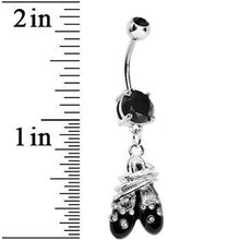 将图片加载到图库查看器,Black Gem Entangled Ballet Shoes Dangle Belly Ring