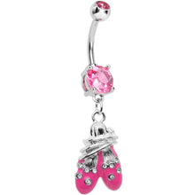将图片加载到图库查看器,Pink Gem Entangled Ballet Shoes Dangle Belly Ring