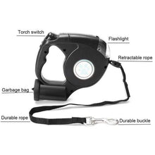 Load image into Gallery viewer, 4.5M LED Flashlight Extendable Retractable Pet Dog Leash Lead with Garbage Bag