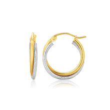 Load image into Gallery viewer, 14k Two Tone Gold Double Polished and Textured Hoop Earrings