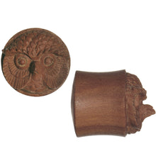 Load image into Gallery viewer, 5/8 Organic Sabo Wood Mr. Owl Hand Carved Plug Set