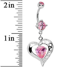 将图片加载到图库查看器,Pink CZ Tender Heart Dangle Belly Ring