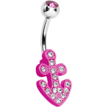 Load image into Gallery viewer, Pink Gem Neon Pink Nautical Anchor Glam Belly Ring