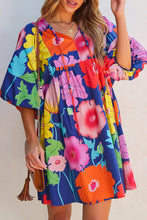 Load image into Gallery viewer, Modern Floral Print Tie Neck Dress Elegant & Timeless Colorful Dress