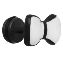 Load image into Gallery viewer, White on Black Enamel Bow Tie Cheater Plug