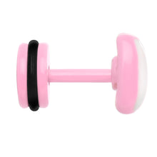 Load image into Gallery viewer, White on Pink Enamel Bow Tie Cheater Plug