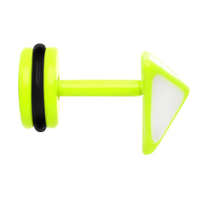 将图片加载到图库查看器,White on Light Green Neon Enamel 3-D Triangle Cheater Plug