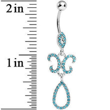 将图片加载到图库查看器,Aqua Gem Crystalline Fleur di Lis Teardrop Double Dangle Belly Ring