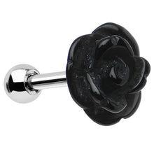 Load image into Gallery viewer, 16G 1/4 Black Acrylic Rose Flower Tragus Cartilage Earring